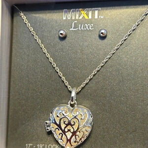 Mixit Silver Tone Pendant Necklace & Stud Earrings 2-pc. Heart Locket Set
